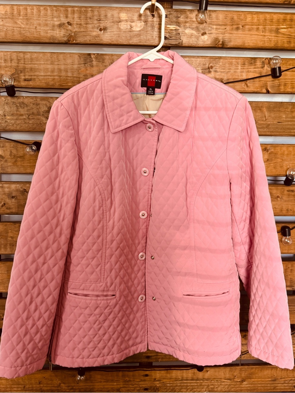 Gallery Pink Quilted Jacket XL Snap Front Lightweight Coat